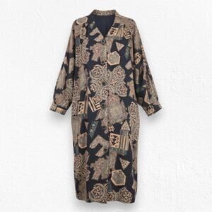 Vintage 1980s John Roberts Black Tan Oversized Abstract Print Dress Size Large